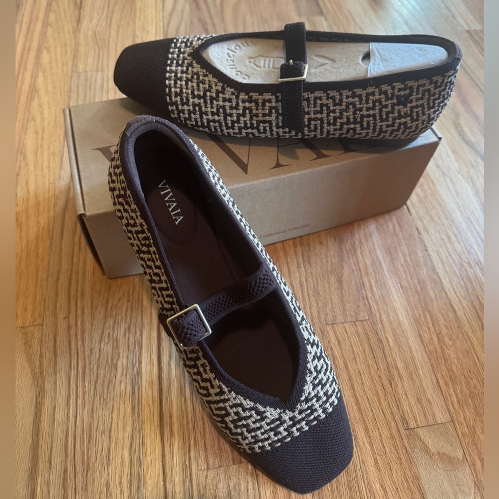 Vivaia Margot Mary Jane NWT size 8.5 39.5 nude brown tweed